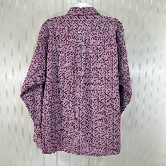 Ariat Men’s Medium Burgundy Paisley Button-Up Shirt • 100% Cotton • Wrinkle-Free - Picture 2 of 13
